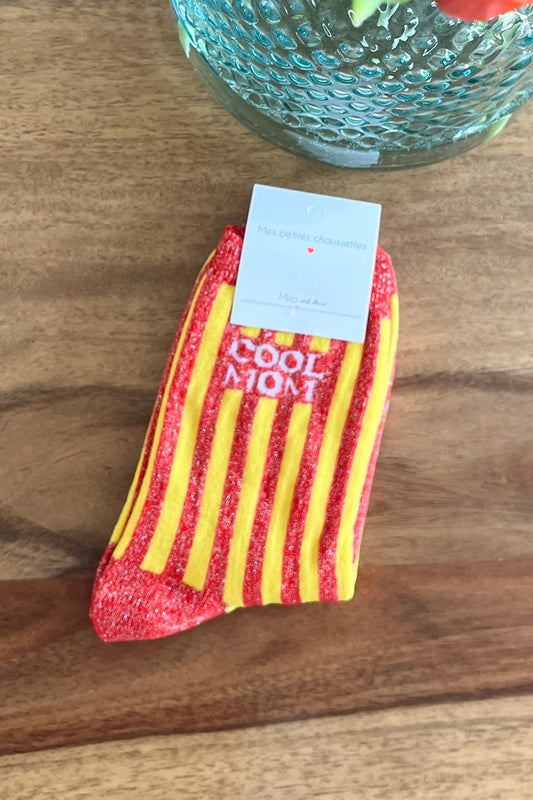 Chaussettes pailletées "Cool Mom" - Jaune & Rouge