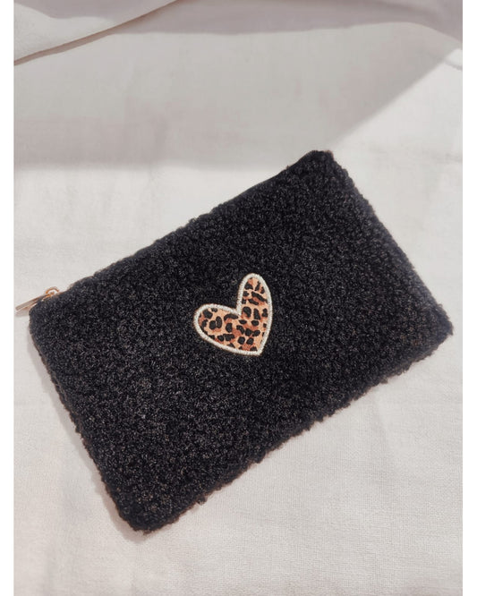Pochette Coeur Léopard Noire