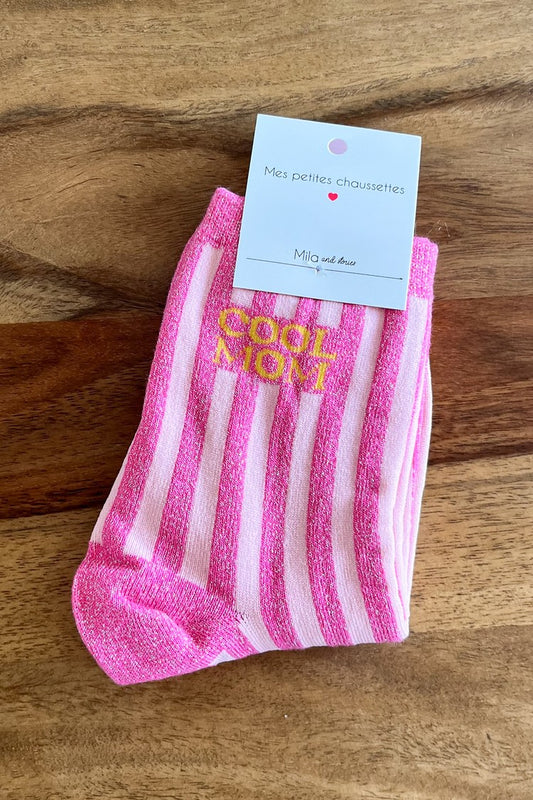 Chaussettes pailletées "Cool Mom" - Rose & Fushia