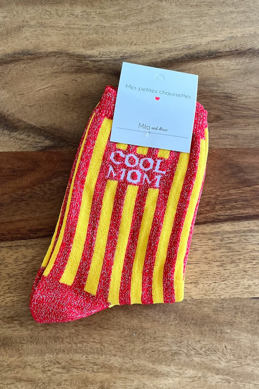 Chaussettes pailletées "Cool Mom" - Jaune & Rouge