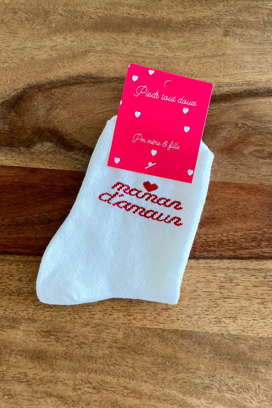 Chaussettes "Maman d'amour" - Blanc & Rouge