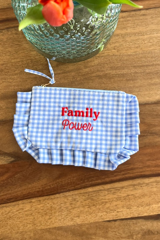 Pochette "Family Power" vichy bleu