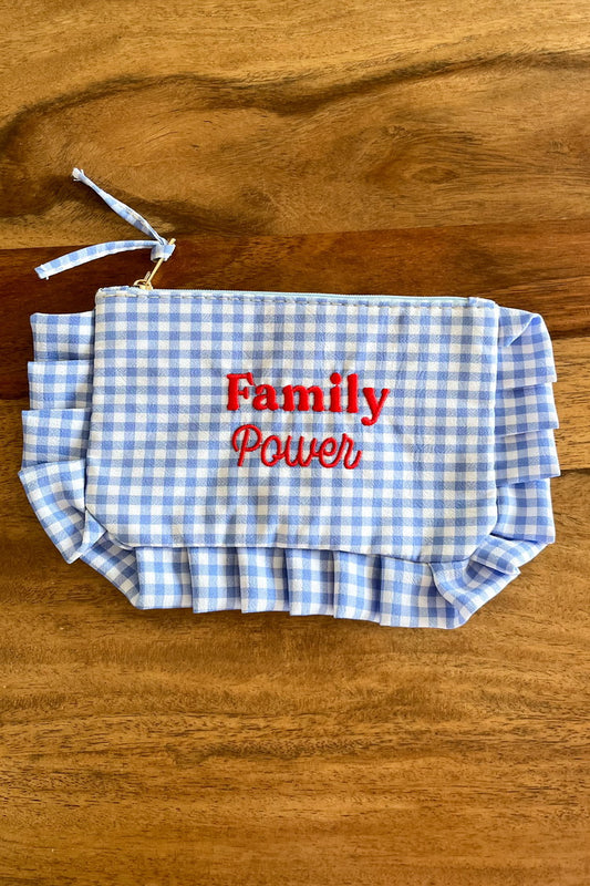 Pochette "Family Power" vichy bleu