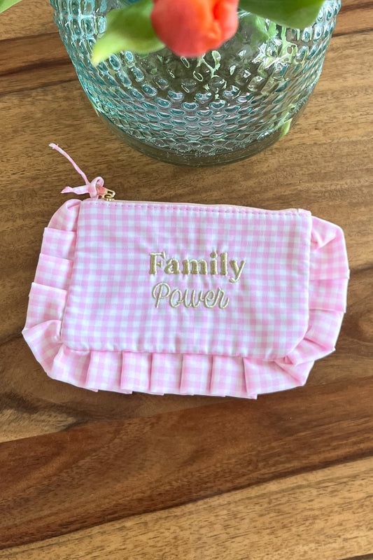Pochette "Family Power" vichy rose