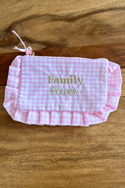 Pochette "Family Power" vichy rose