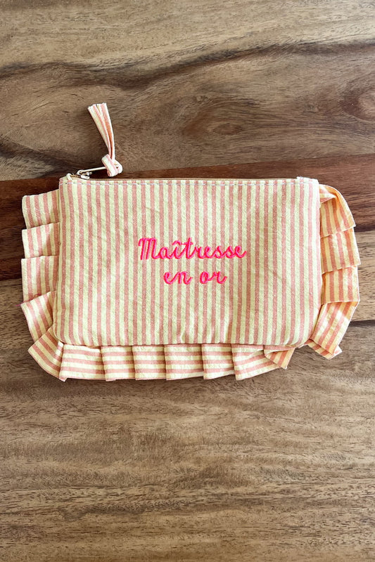 Pochette "Maîtresse en or" rayée jaune & orange