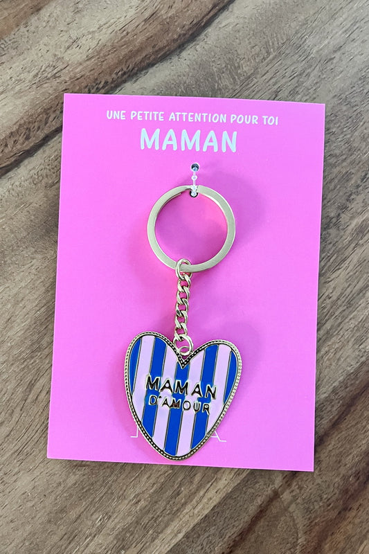 Porte-clé Maman d'amour" - Bleu & rose