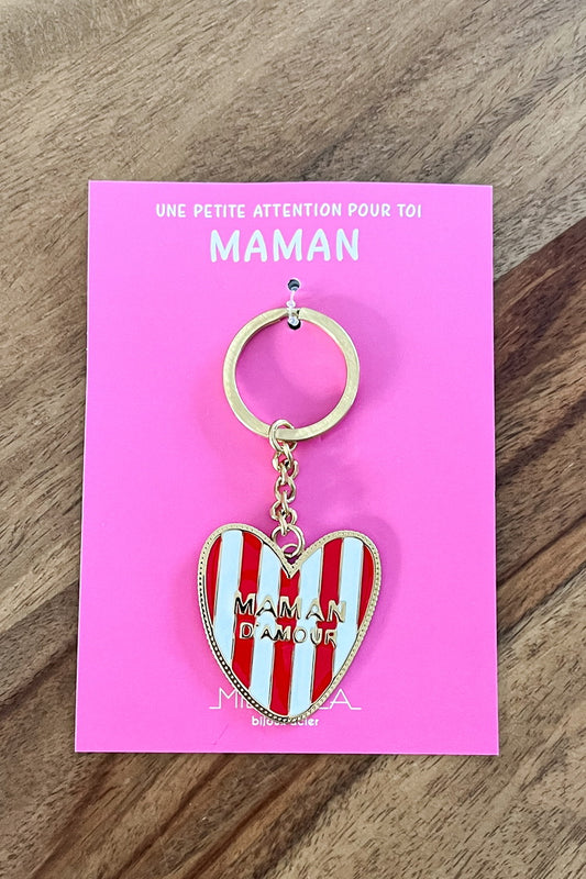 Porte-clé Maman d'amour" - rouge & blanc